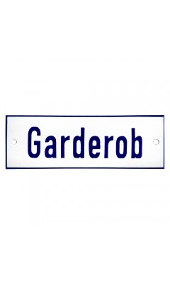 Emaljskylt Garderob vit - blå 15 x 5 cm modell 1 Emaljskylt Garderob vit - blå 15 x 5 cm modell 1