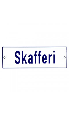 Emaljskylt Skafferi vit - blå 15 x 5 cm modell 1 Emaljskylt Skafferi vit - blå 15 x 5 cm modell 1