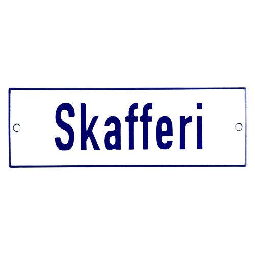 Emaljskylt Skafferi vit - blå 15 x 5 cm modell 1 Emaljskylt Skafferi vit - blå 15 x 5 cm modell 1