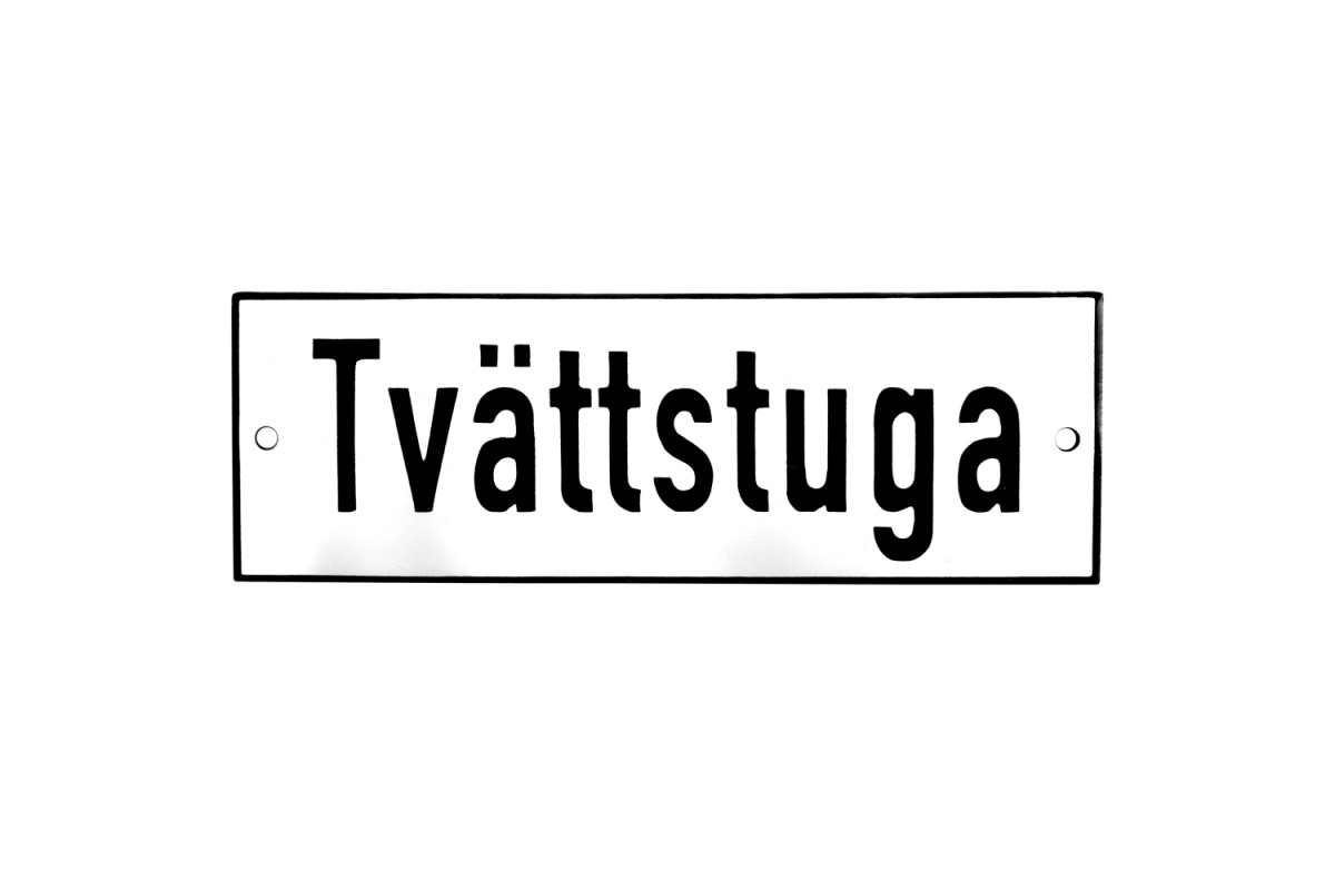 Emaljskylt Tvättstuga vit - svart 15 x 5 cm modell 2 Emaljskylt Tvättstuga vit - svart 15 x 5 cm modell 2