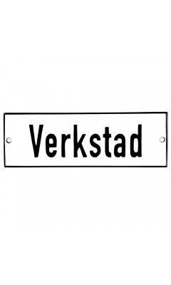 Emaljskylt Verkstad vit - svart 15 x 5 cm modell 2 Emaljskylt Verkstad vit - svart 15 x 5 cm modell 2