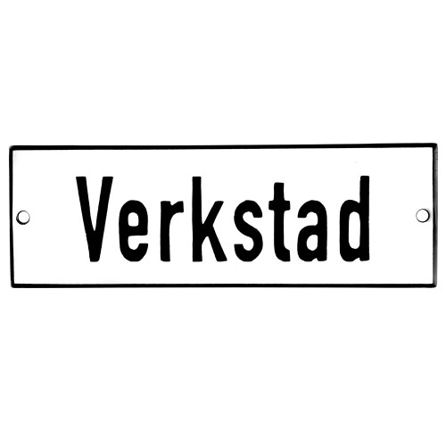 Emaljskylt Verkstad vit - svart 15 x 5 cm modell 2 Emaljskylt Verkstad vit - svart 15 x 5 cm modell 2