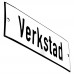 Emaljskylt Verkstad vit - svart 15 x 5 cm modell 2 Emaljskylt Verkstad vit - svart 15 x 5 cm modell 2