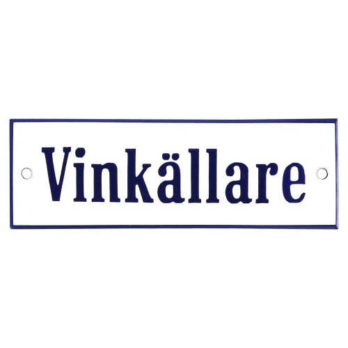 Emaljskylt Vinkällare vit - blå 15 x 5 cm modell 3