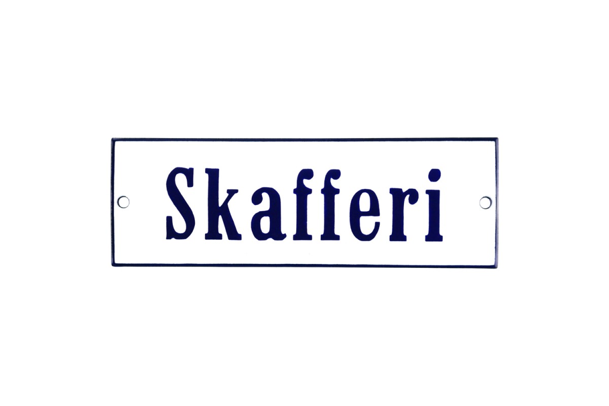 Emaljskylt Skafferi vit - blå 15 x 5 cm modell 3 Emaljskylt Skafferi vit - blå 15 x 5 cm modell 3