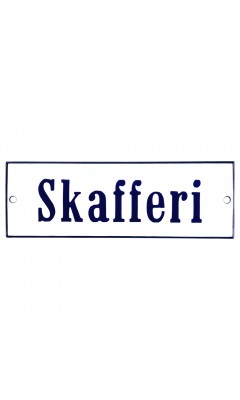 Emaljskylt Skafferi vit - blå 15 x 5 cm modell 3 Emaljskylt Skafferi vit - blå 15 x 5 cm modell 3