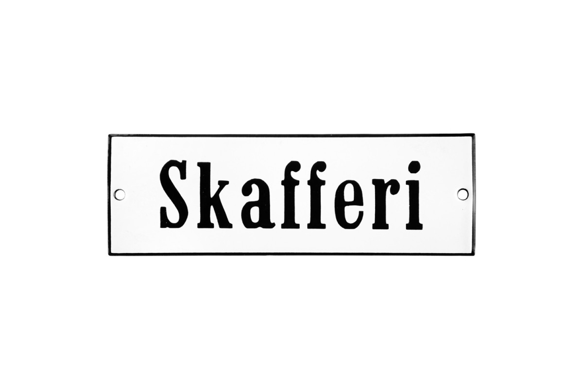 Emaljskylt Skafferi vit - svart 15 x 5 cm modell 4 Emaljskylt Skafferi vit - svart 15 x 5 cm modell 4