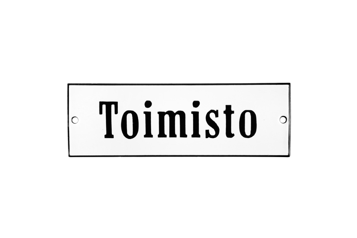 Emaljskylt Toimisto vit - svart 15 x 5 cm modell 4 Emaljskylt Toimisto vit - svart 15 x 5 cm modell 4