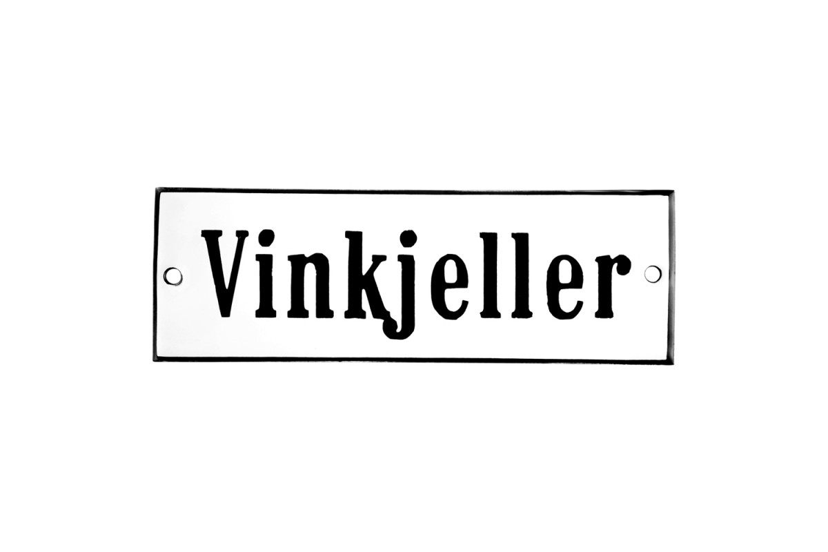 Emaljskylt Vinkjeller vit - svart 15 x 5 cm modell 4 Emaljskylt Vinkjeller vit - svart 15 x 5 cm modell 4