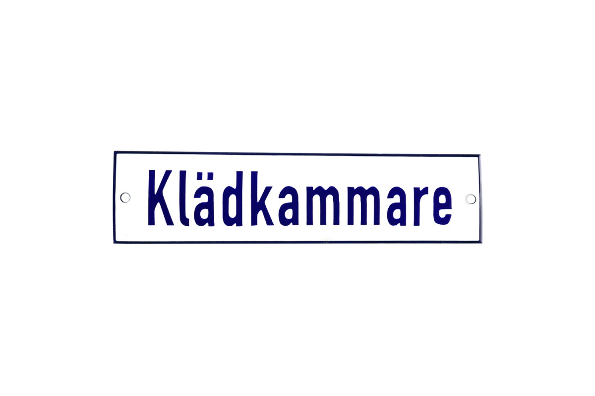Emaljskylt Klädkammare vit - blå 20 x 5 cm modell 1 Emaljskylt Klädkammare vit - blå 20 x 5 cm modell 1