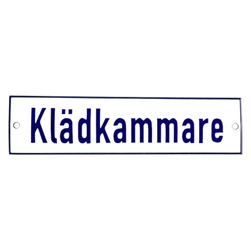 Emaljskylt Klädkammare vit - blå 20 x 5 cm modell 1 Emaljskylt Klädkammare vit - blå 20 x 5 cm modell 1