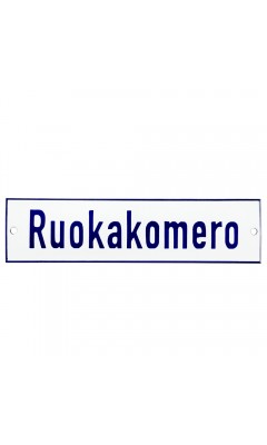 Emaljskylt Ruokakomero vit - blå 20 x 5 cm modell 1 Emaljskylt Ruokakomero vit - blå 20 x 5 cm modell 1