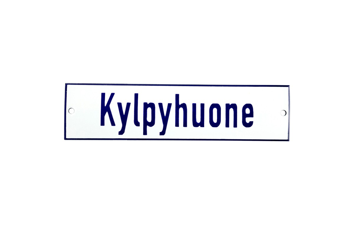 Emaljskylt Kylpyhuone vit - blå 20 x 5 cm modell 1 Emaljskylt Kylpyhuone vit - blå 20 x 5 cm modell 1
