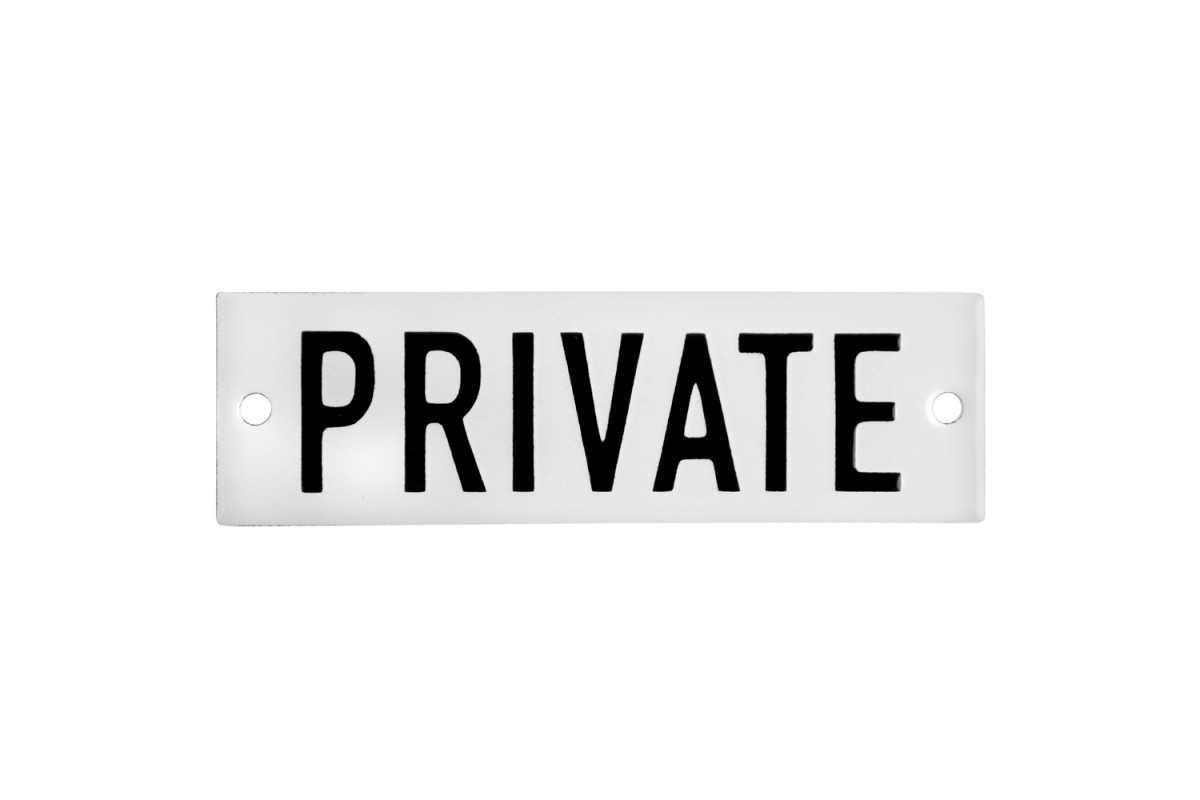 Emaljskylt PRIVATE vit - svart 10 x 3 cm modell 20 Emaljskylt PRIVATE vit - svart 10 x 3 cm modell 20