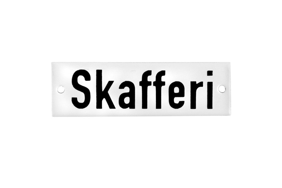 Emaljskylt Skafferi vit - svart 10 x 3 cm modell 20 Emaljskylt Skafferi vit - svart 10 x 3 cm modell 20