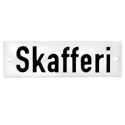 Emaljskylt Skafferi vit - svart 10 x 3 cm modell 20