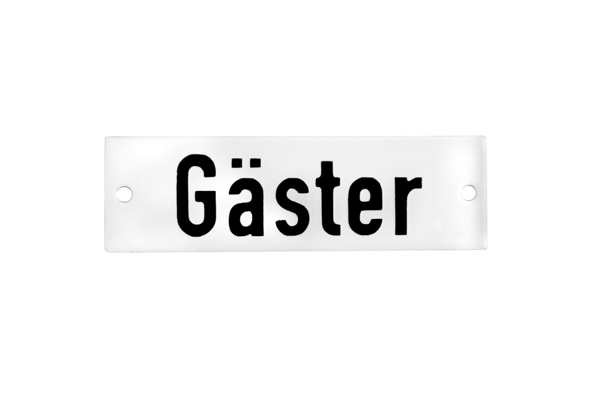Emaljskylt Gäster vit - svart 10 x 3 cm modell 20 Emaljskylt Gäster vit - svart 10 x 3 cm modell 20