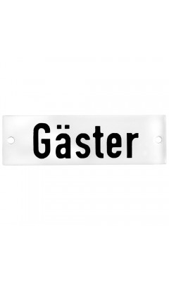 Emaljskylt Gäster vit - svart 10 x 3 cm modell 20 Emaljskylt Gäster vit - svart 10 x 3 cm modell 20