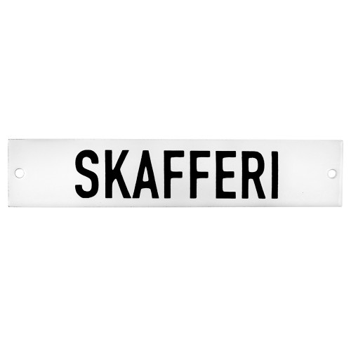 Emaljskylt SKAFFERI vit - svart 15 x 3 cm modell 20