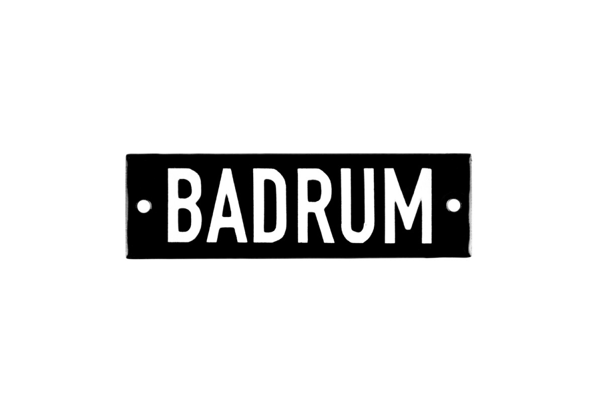 Emaljskylt BADRUM svart - vit 10 x 3 cm modell 21 Emaljskylt BADRUM svart - vit 10 x 3 cm modell 21