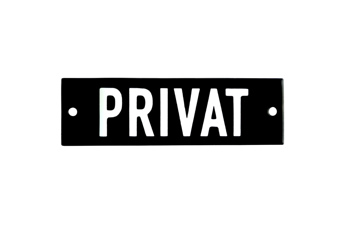 Emaljskylt PRIVAT svart - vit 10 x 3 cm modell 21 Emaljskylt PRIVAT svart - vit 10 x 3 cm modell 21