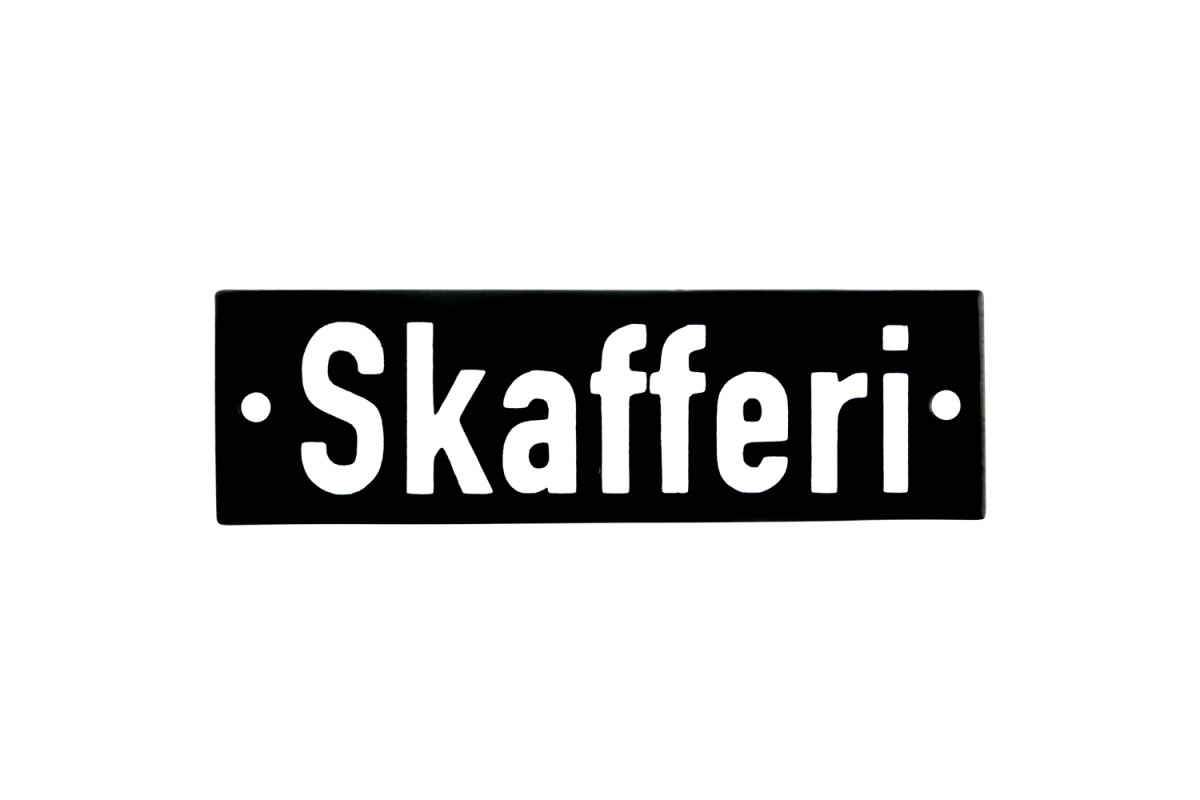 Emaljskylt Skafferi svart - vit 10 x 3 cm modell 21 Emaljskylt Skafferi svart - vit 10 x 3 cm modell 21