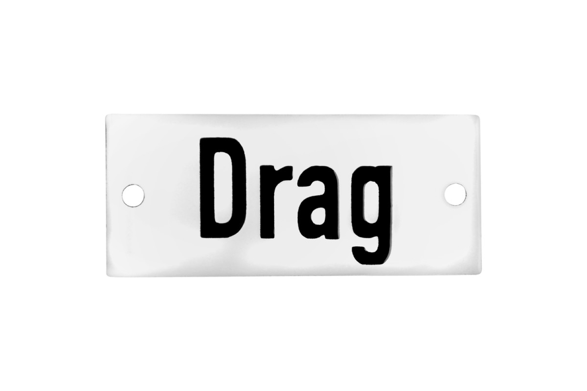 Emaljskylt Drag vit - svart 7 x 3 cm modell 20 Emaljskylt Drag vit - svart 7 x 3 cm modell 20