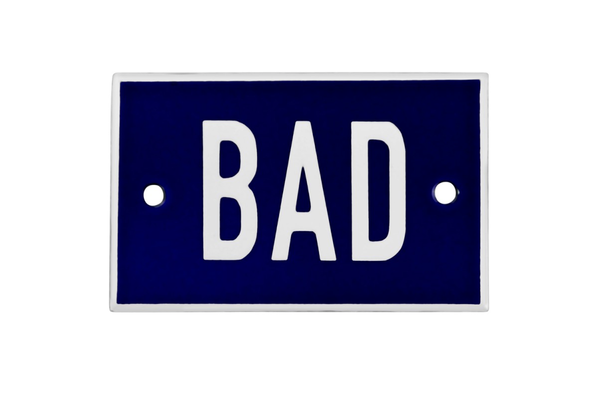 Emaljskylt BAD blå - vit 8 x 5 cm modell 5 Emaljskylt BAD blå - vit 8 x 5 cm modell 5