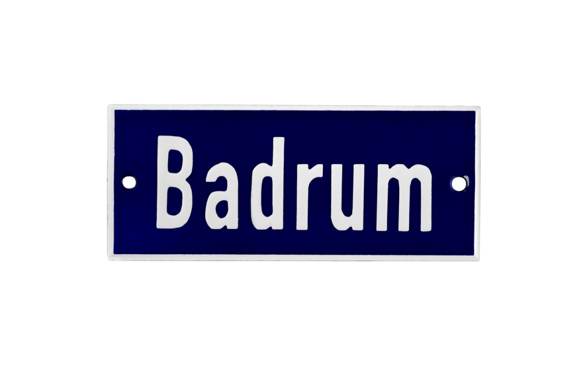 Emaljskylt Badrum blå - vit 12 x 5 cm modell 5 Emaljskylt Badrum blå - vit 12 x 5 cm modell 5