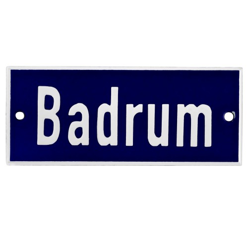 Emaljskylt Badrum blå - vit 12 x 5 cm modell 5 Emaljskylt Badrum blå - vit 12 x 5 cm modell 5