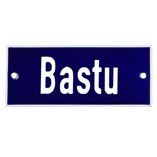 Emaljskylt Bastu blå - vit 12 x 5 cm modell 5 Emaljskylt Bastu blå - vit 12 x 5 cm modell 5