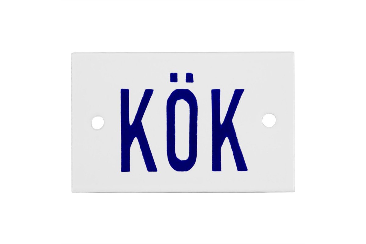 Emaljskylt KÖK vit - blå 8 x 5 cm modell 6 Emaljskylt KÖK vit - blå 8 x 5 cm modell 6
