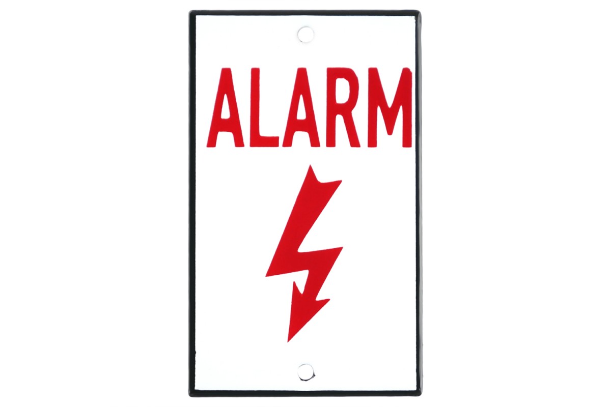 Emaljskylt ALARM vit - röd 6 x 10 cm modell 33 Emaljskylt ALARM vit - röd 6 x 10 cm modell 33