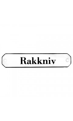 Emaljskylt Rakkniv vit - svart 10 x 2 cm modell 30 Emaljskylt Rakkniv vit - svart 10 x 2 cm modell 30