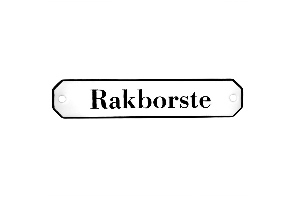 Emaljskylt Rakborste vit - svart 10 x 2 cm modell 30 Emaljskylt Rakborste vit - svart 10 x 2 cm modell 30