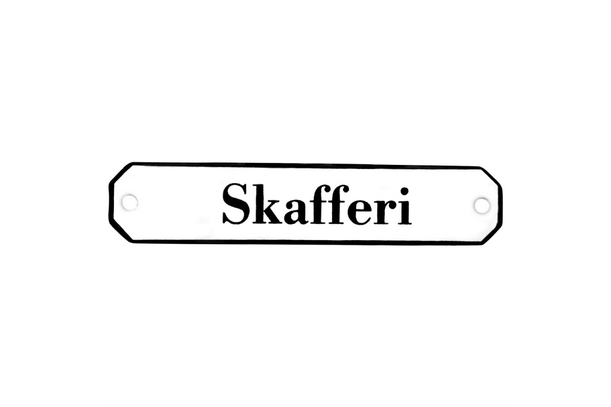 Emaljskylt Skafferi vit - svart 10 x 2 cm modell 30 Emaljskylt Skafferi vit - svart 10 x 2 cm modell 30