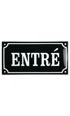 Emaljskylt ENTRÉ svart - vit 24 x 12 cm modell 12
