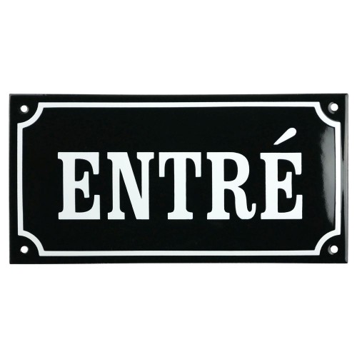 Emaljskylt ENTRÉ svart - vit 24 x 12 cm modell 12 Emaljskylt ENTRÉ svart - vit 24 x 12 cm modell 12