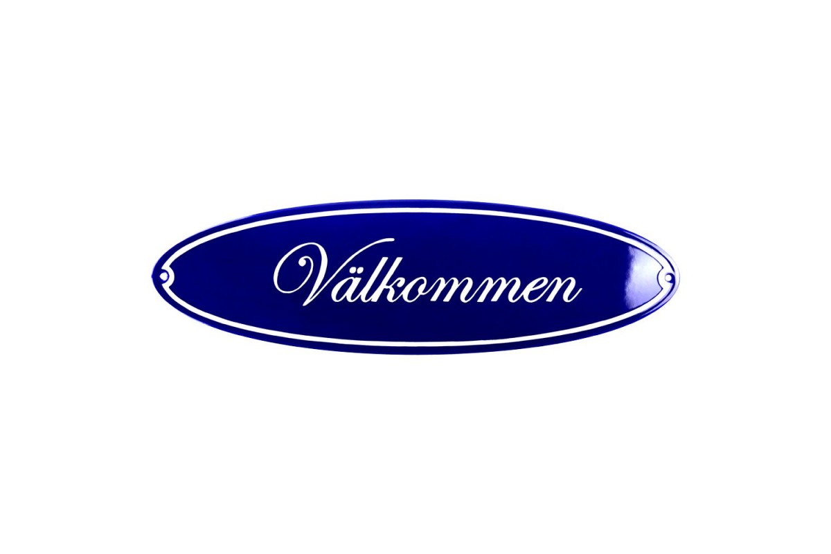 Emaljskylt Välkommen blå - vit 43 x 13 cm modell 43 Emaljskylt Välkommen blå - vit 43 x 13 cm modell 43