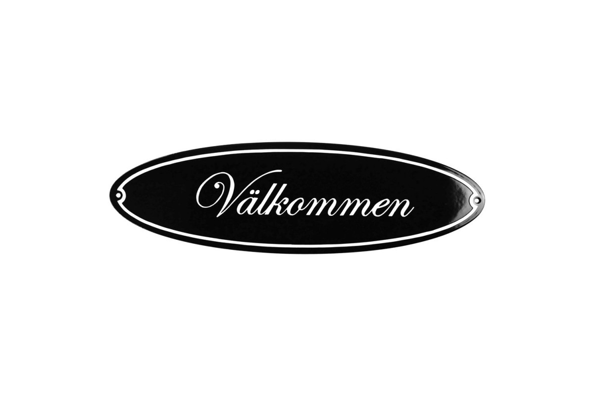 Emaljskylt Välkommen svart - vit 43 x 13 cm modell 44 Emaljskylt Välkommen svart - vit 43 x 13 cm modell 44