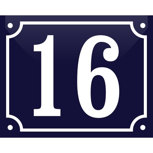 Emaljskylt 16 blå - vit 15 x 12 cm modell 11