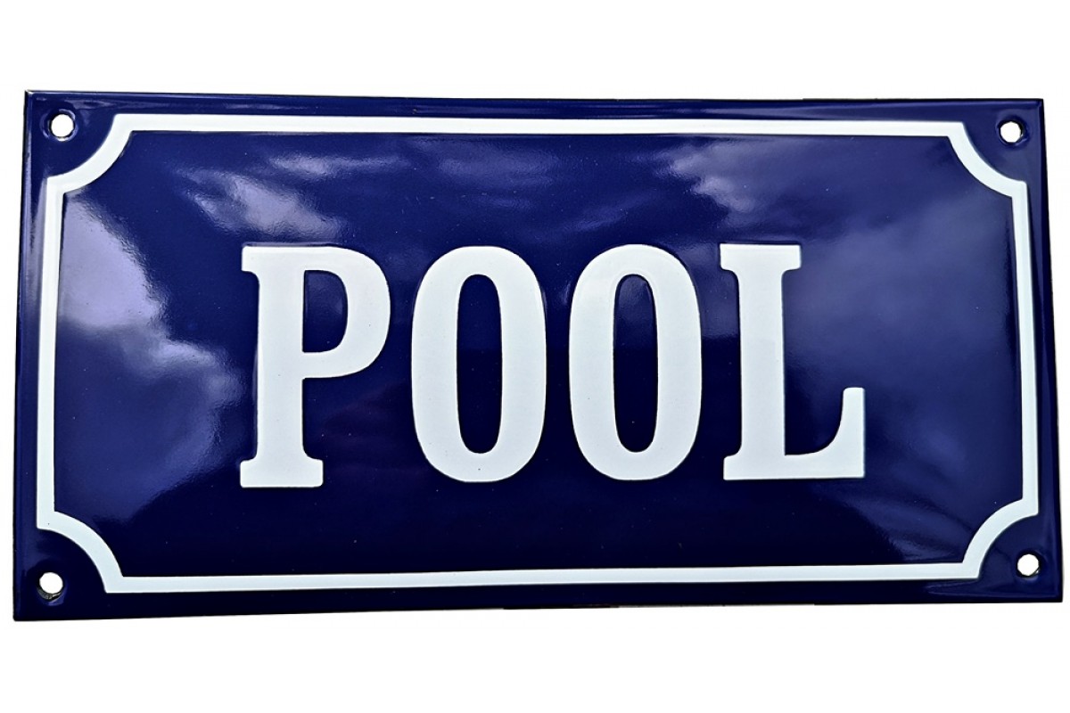 Emaljskylt POOL blå - vit 24 x 12 cm modell 11 Emaljskylt POOL blå - vit 24 x 12 cm modell 11