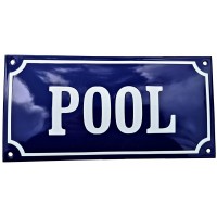 Emaljskylt POOL blå - vit 24 x 12 cm modell 11