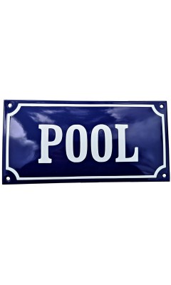 Emaljskylt POOL blå - vit 24 x 12 cm modell 11
