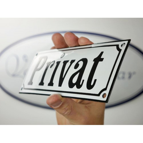 Emaljskylt Privat vit - svart 22 x 8 cm modell 10