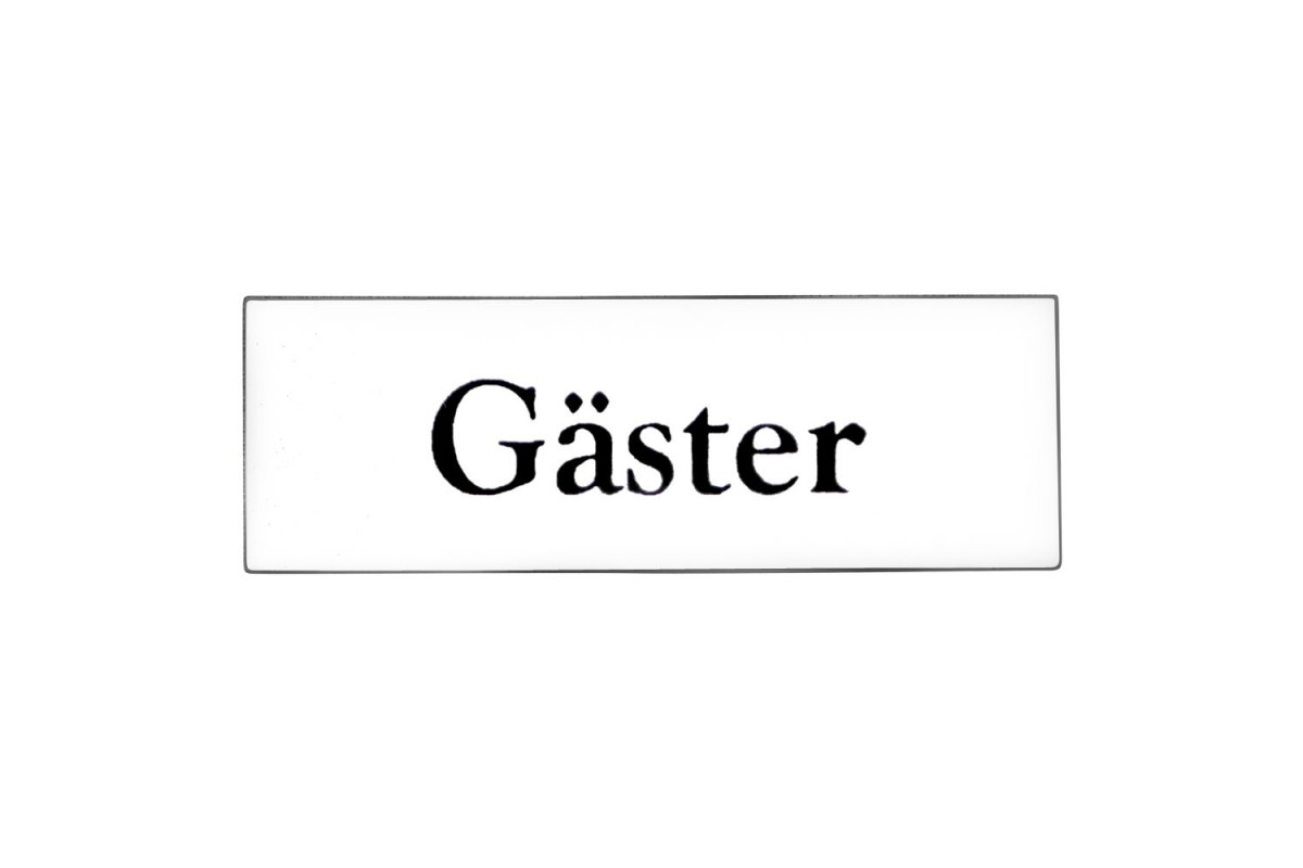 Emaljskylt Gäster vit - svart 6 x 2 cm modell 9 Emaljskylt Gäster vit - svart 6 x 2 cm modell 9