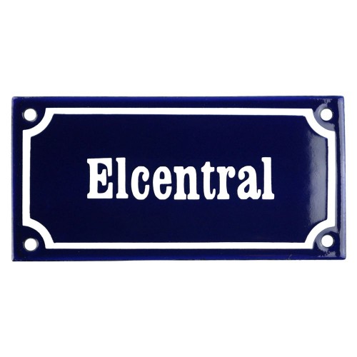Emaljskylt Elcentral blå - vit 15 x 7,5 cm modell 11