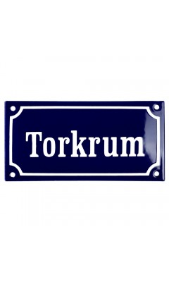 Emaljskylt Torkrum blå - vit 15 x 7,5 cm modell 11 Emaljskylt Torkrum blå - vit 15 x 7,5 cm modell 11