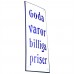 Emaljskylt Goda varor billiga priser vit - blå 8 x 20 cm modell 47