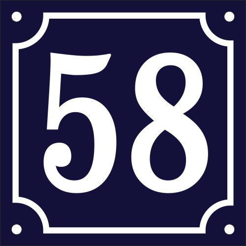Emaljskylt 58 blå - vit 12 x 12 cm modell 11